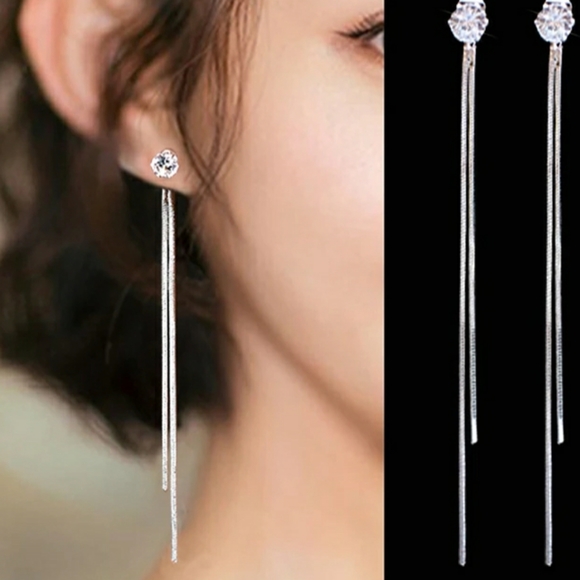 minimalistic silver dangle earrings - Picture 2 of 4